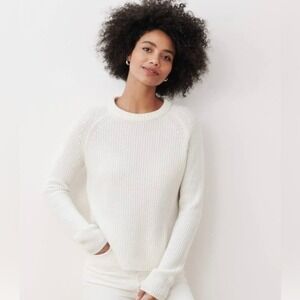 JENNI KAYNE Fisherman Cashmere Ribbed Pullover Crewneck Sweater Ivory Size XS